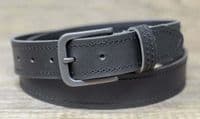 35mm Edge Stitched Real Full Grain Leather Belt - Black
