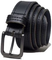35mm Edge Stitched Real Full Grain Leather Belt - Black
