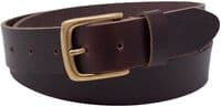35mm Real Full Grain Leather Belt with Brass Colour Buckle - Antique Brown