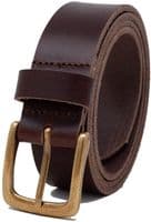 35mm Real Full Grain Leather Belt with Brass Colour Buckle - Antique Brown