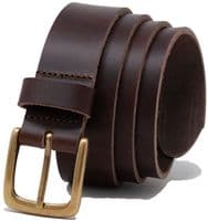 35mm Real Full Grain Leather Belt with Brass Colour Buckle - Antique Brown