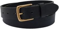 35mm Real Full Grain Leather Belt with Brass Colour Buckle - Black