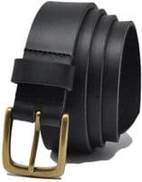 35mm Real Full Grain Leather Belt with Brass Colour Buckle - Black