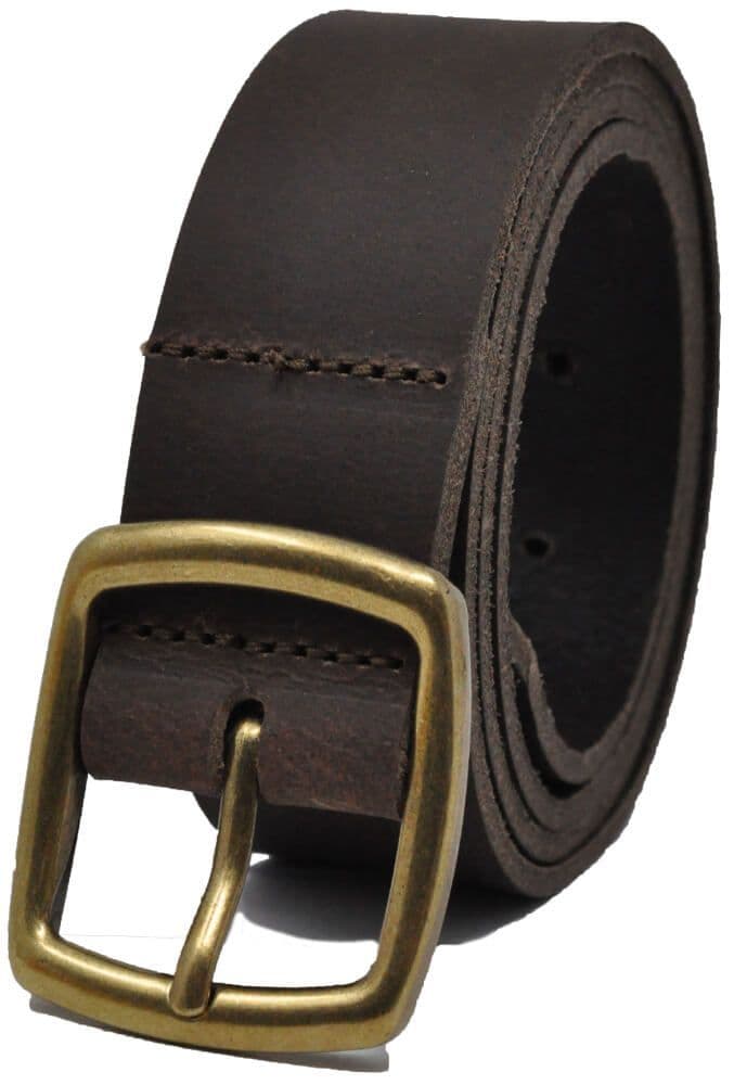 35mm Real Full Grain Leather Belt with Brass Colour Full Buckle