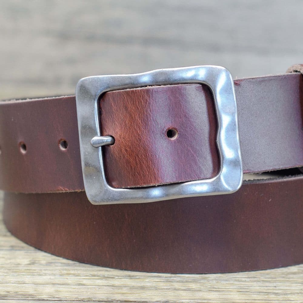 38mm Real Full Grain Mens Leather Belt with Vintage Buckle Antique Brown