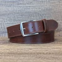 40mm Edge Stitched Mens Real Leather Belt with Silver Buckle - Antique Brown
