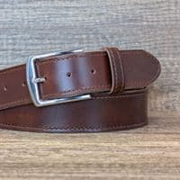 40mm Edge Stitched Mens Real Leather Belt with Silver Buckle - Antique Brown