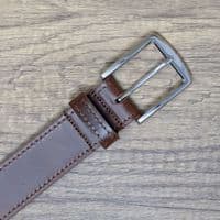 40mm Edge Stitched Mens Real Leather Belt with Silver Buckle - Antique Brown