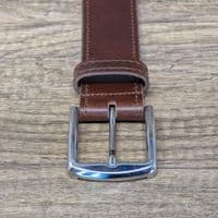 40mm Edge Stitched Mens Real Leather Belt with Silver Buckle - Antique Brown