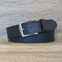 40mm Edge Stitched Mens Real Leather Belt with Silver Buckle - Black