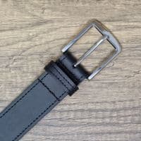 40mm Edge Stitched Mens Real Leather Belt with Silver Buckle - Black