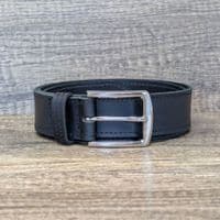40mm Edge Stitched Mens Real Leather Belt with Silver Buckle - Black