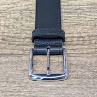 40mm Edge Stitched Mens Real Leather Belt with Silver Buckle - Black