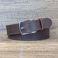 40mm Edge Stitched Mens Real Leather Belt with Silver Buckle - Brown