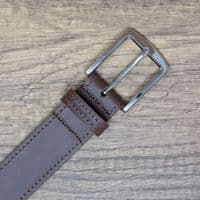 40mm Edge Stitched Mens Real Leather Belt with Silver Buckle - Brown