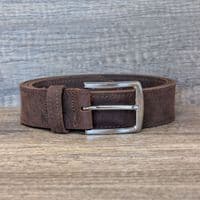 40mm Edge Stitched Mens Real Leather Belt with Silver Buckle - Soft Vintage Brown