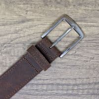 40mm Edge Stitched Mens Real Leather Belt with Silver Buckle - Soft Vintage Brown