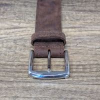 40mm Edge Stitched Mens Real Leather Belt with Silver Buckle - Soft Vintage Brown