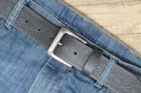 40mm Floral Leaf Design Full Grain Real Leather Belt - Black