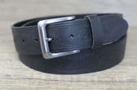 40mm Floral Leaf Design Full Grain Real Leather Belt - Black