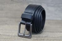 40mm Floral Leaf Design Full Grain Real Leather Belt - Black