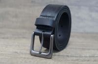 40mm Floral Leaf Design Full Grain Real Leather Belt - Black