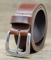 40mm Real Full Grain Mens Leather Belt with Horse Shoe Buckle - Antique Brown