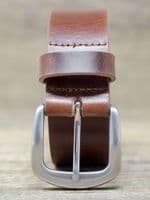 40mm Real Full Grain Mens Leather Belt with Horse Shoe Buckle - Antique Brown