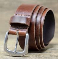 40mm Real Full Grain Mens Leather Belt with Horse Shoe Buckle - Antique Brown