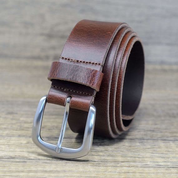 40mm Real Full Grain Mens Leather Belt with Horse Shoe Buckle - Antique Brown
