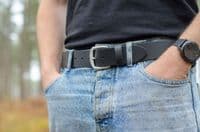 40mm Real Full Grain Mens Leather Belt with Horse Shoe Buckle - Black