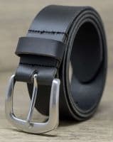 40mm Real Full Grain Mens Leather Belt with Horse Shoe Buckle - Black