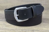 40mm Real Full Grain Mens Leather Belt with Horse Shoe Buckle - Black