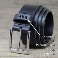 40mm Real Full Grain Mens Leather Belt  with Silver Colour Buckle - Black