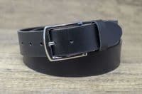 40mm Real Full Grain Mens Leather Belt  with Silver Colour Buckle - Black