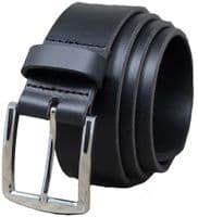 40mm Real Full Grain Mens Leather Belt  with Silver Colour Buckle - Black