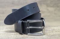 40mm Real Full Grain Mens Leather Belt  with Silver Colour Buckle - Black