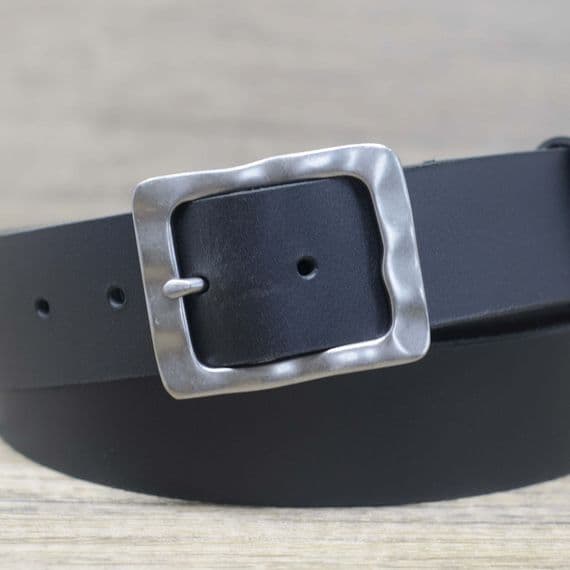 40mm Real Full Grain Mens Leather Belt with Vintage Buckle - Black