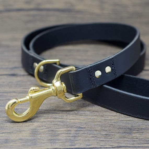 Deluxe Full Grain Real Leather Dog Lead Made in England - Black