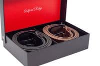 Full Grain Real Leather Twin 35mm Belt Gift Set - Black and Brown