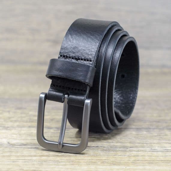 Italian 35mm Real Full Grain Leather Belt - Black