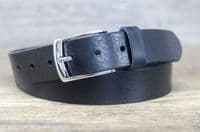 Italian 35mm Real Full Grain Leather Belt with Silver Buckle - Black