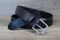 Italian 35mm Real Full Grain Leather Belt  with Silver Buckle - Black