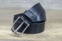 Italian 35mm Real Full Grain Leather Belt with Silver Buckle - Black