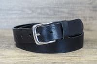 Italian 35mm Real Full Grain Leather Belt  with Silver Buckle - Black