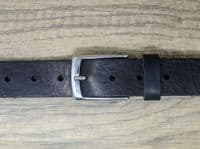 Italian 35mm Real Full Grain Leather Belt with Silver Buckle - Black
