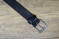 Italian 35mm Real Full Grain Leather Belt  with Silver Buckle - Black