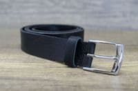Italian 35mm Real Full Grain Leather Belt with Silver Buckle - Black