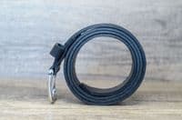 Italian 35mm Real Full Grain Leather Belt  with Silver Buckle - Black