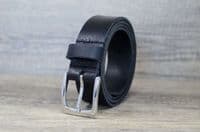 Italian 35mm Real Full Grain Leather Belt  with Silver Buckle - Black